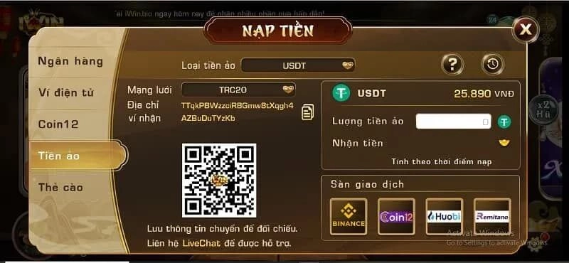 nạp tiền qua tiền ảo an toàn 