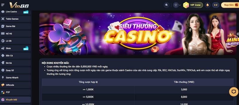 Siêu thưởng casino Vin88